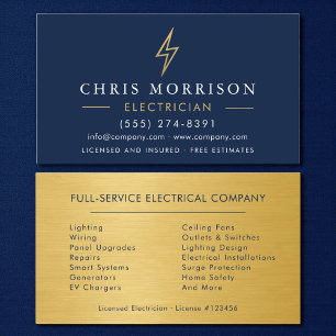 Tarjeta De Visita Electricista Contratista Mano de Obra Metal Azul M