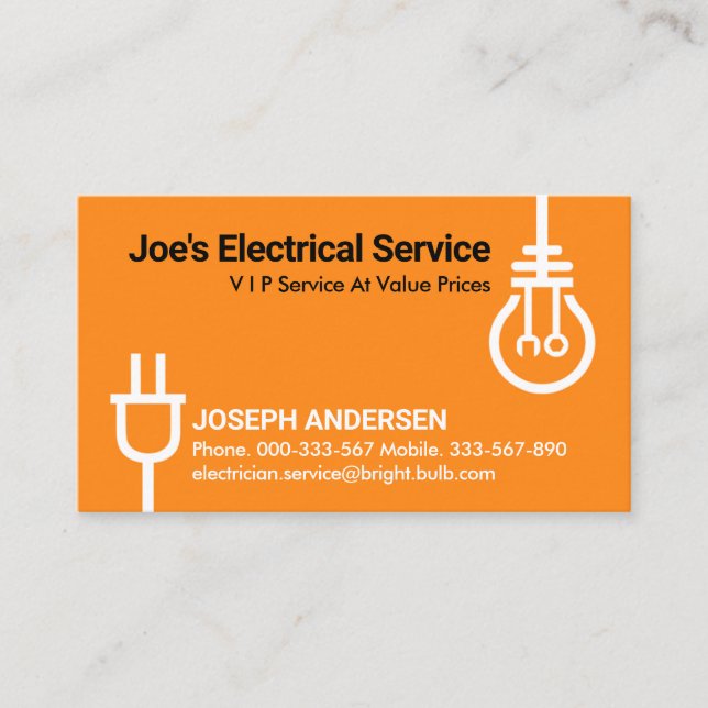 Tarjeta De Visita Electricista de bombillas de alimentación (Anverso)