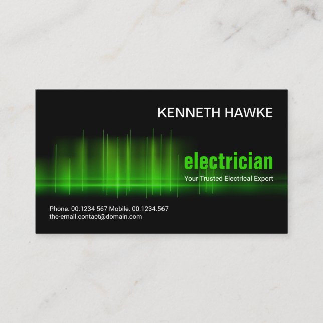 Tarjeta De Visita Electricista de Impresionante Ola Eléctrica Verde (Anverso)