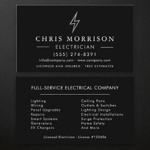 Tarjeta De Visita Electricista de plata negra