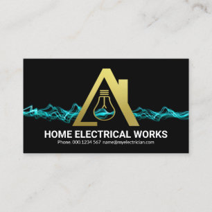 Tarjeta De Visita Electricista doméstico de bombilla de oro azul br