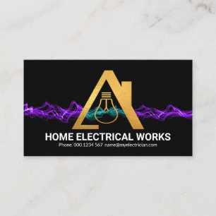 Tarjeta De Visita Electricista doméstico Purple Lightning de oro