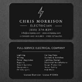 Tarjeta De Visita Electricista Eléctrico de Plata Negra