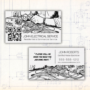 Tarjeta De Visita Electricista estilo Sketch en blanco y negro con Q