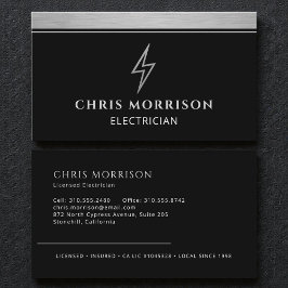 Tarjeta De Visita Electricista Industrial Plata Metálica Negro