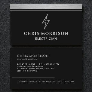Tarjeta De Visita Electricista Industrial Plata Metálica Negro