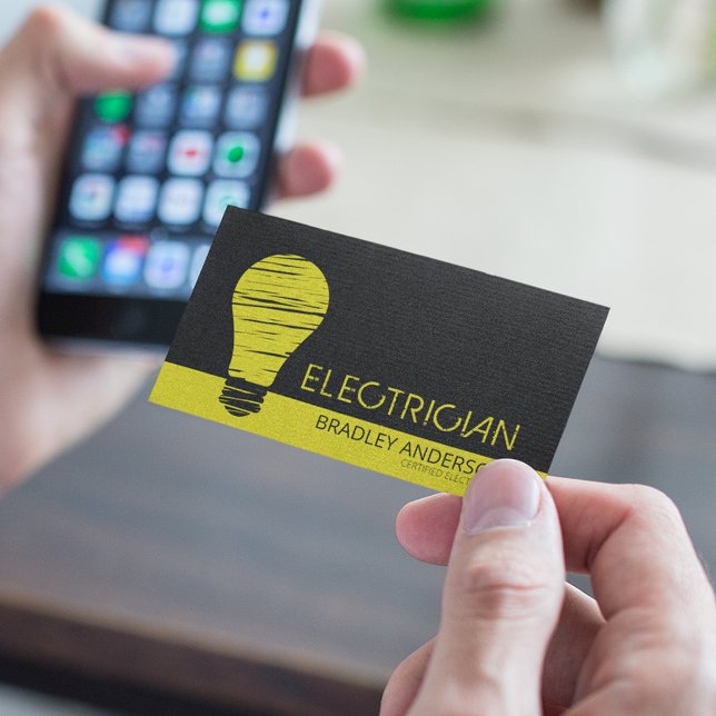 Tarjeta De Visita Electricista Lightbulb moderno | Servicios eléctri (Subido por el creador)