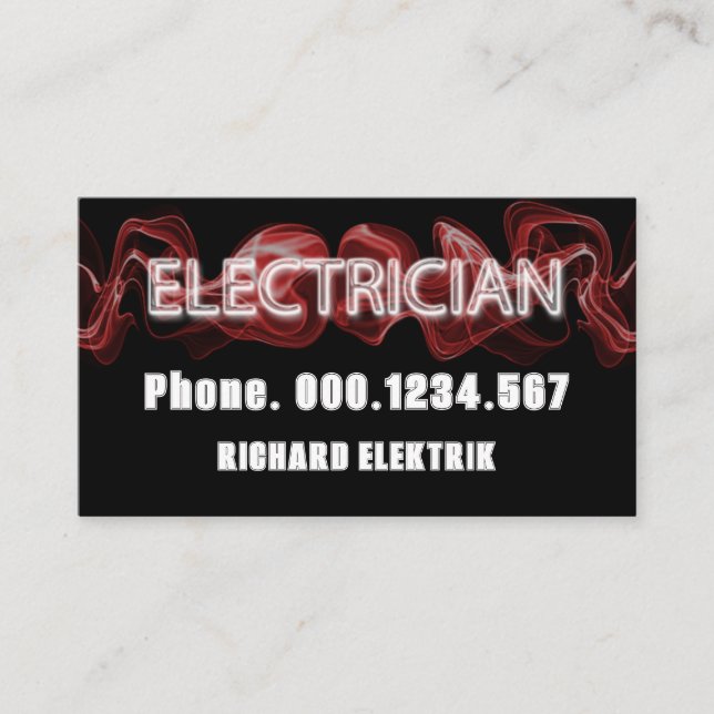 Tarjeta De Visita Electricista Luminescente Red Electric Lightning (Anverso)