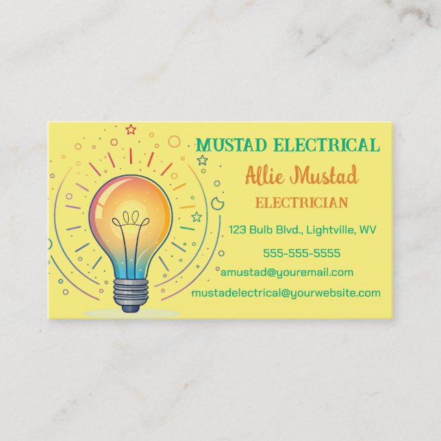 Tarjeta De Visita Electricista luminoso editable (Anverso)