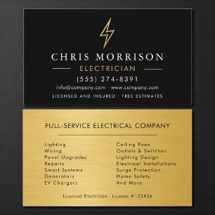 Tarjeta De Visita Electricista Metal Negro Oro Mano de Obra Contrati