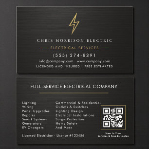 Tarjeta De Visita Electricista Metálico Negro Oro Servicio Eléctrico