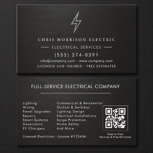Tarjeta De Visita Electricista Metálico Negro Plata Eléctrico