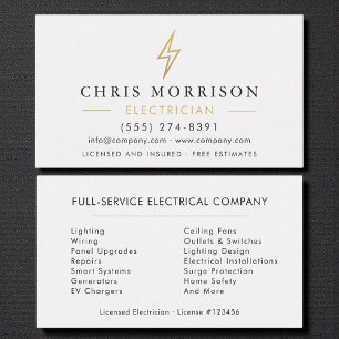 Tarjeta De Visita Electricista Mínimo Moderno Blanco Oro