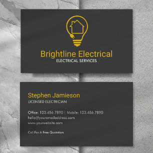 Tarjeta De Visita Electricista Moderno Bombilla Negro Oro Minimalist