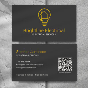 Tarjeta De Visita Electricista Moderno Código QR Amarillo Negro