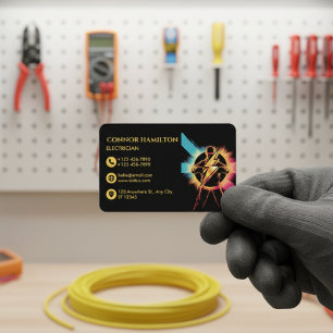 Tarjeta De Visita Electricista moderno con estilo genial y relámpago