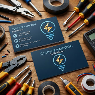Tarjeta De Visita Electricista Moderno de Luz Eléctrica Azul Amarill