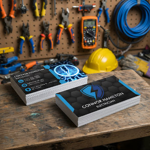 Tarjeta De Visita Electricista Moderno Tendencia Genial Rayo Azul El