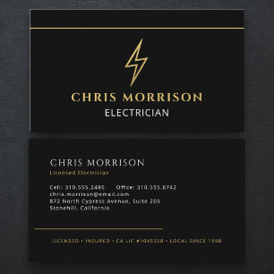 Tarjeta De Visita Electricista Profesional Contratista Black Gold