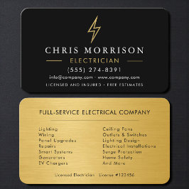 Tarjeta De Visita Electricista Profesional Contratista Negro y Dorad