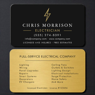 Tarjeta De Visita Electricista Profesional Contratista Negro y Dorad