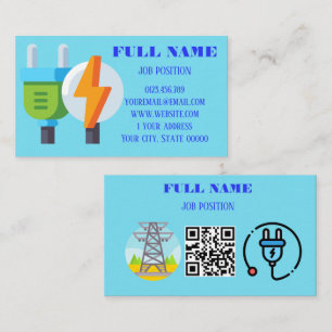 Tarjeta De Visita Electricista Profesional Moderno Código QR Azul Cl