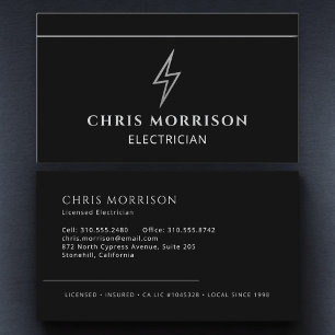 Tarjeta De Visita Electricista Profesional Negro Plata Contratista