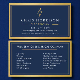 Tarjeta De Visita Electricista Reparador Contratista Metal Azul Mari