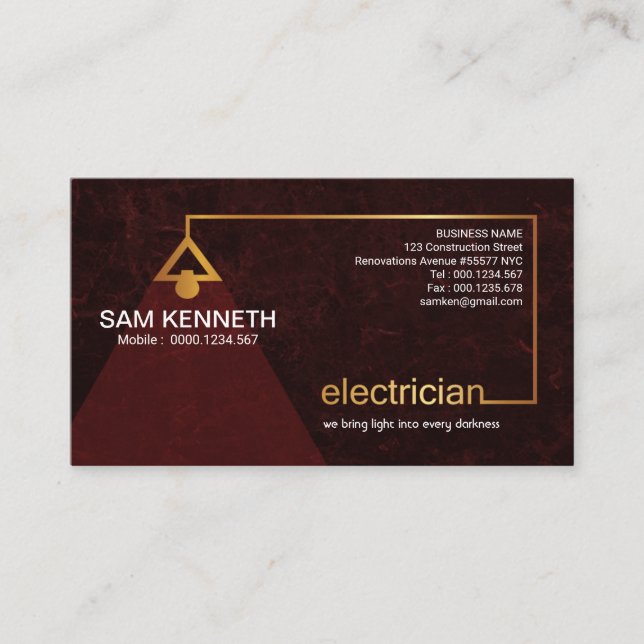 Tarjeta De Visita Electricista rojo elegante magnífico del arte del (Anverso)