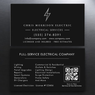 Tarjeta De Visita Electricista – Servicio Eléctrico Black Silver