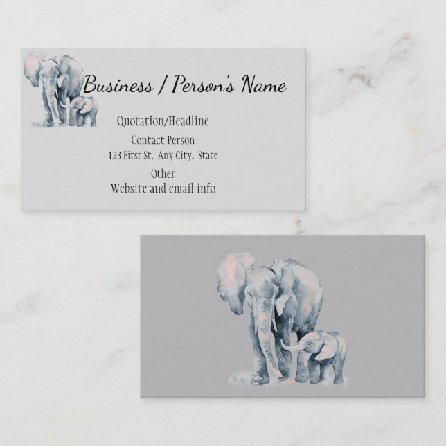 Tarjeta De Visita Elefante africano padre y Personalizado animal inf (Anverso / Reverso)