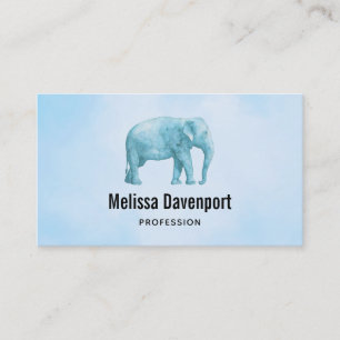 Tarjeta De Visita Elefante azul claro en una acuarela azul onírica