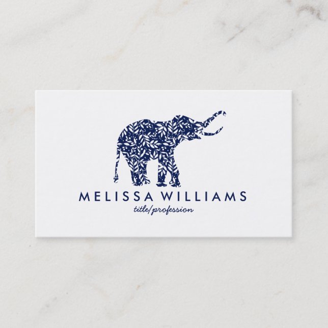Tarjeta De Visita Elefante azul lindo Láminas botánicas blancas (Anverso)