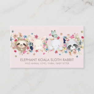 TARJETA DE VISITA ELEFANTE COALA PERESOZO CONEJO BEBÉ ANIMAL ROSA