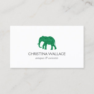 Tarjeta De Visita Elefante con patrón verde vintage