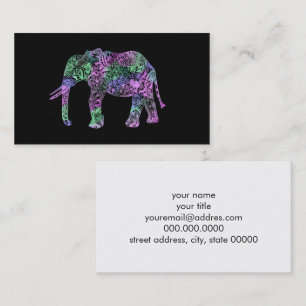 Tarjeta De Visita elefante de neón floral tribal colorido