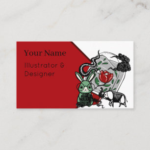 Tarjeta De Visita Elefante Esqueleto y Arte de Conejo Gótico Geek