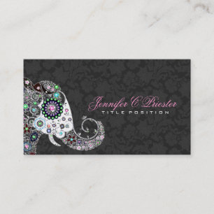 Tarjeta De Visita Elefante floral retro y damascos negros