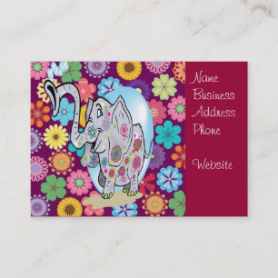 Tarjeta De Visita Elefante hippie lindo con flores de colores