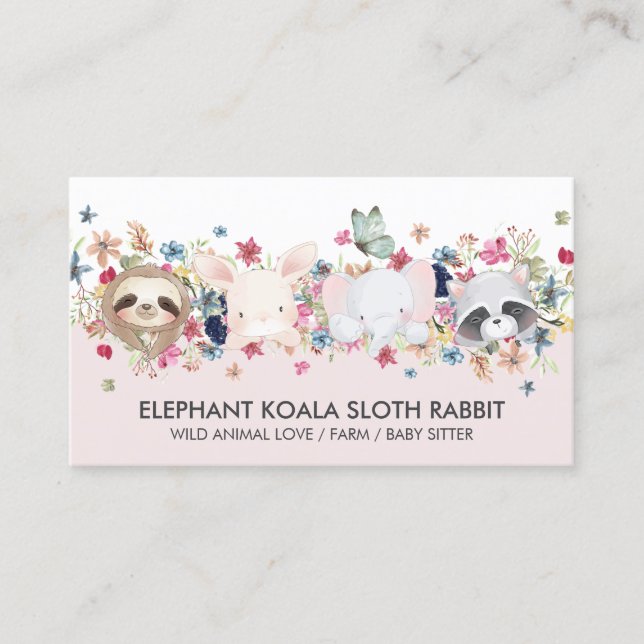 TARJETA DE VISITA ELEFANTE KOALA SLOTH RABBIT BABY ANIMAL (Anverso)