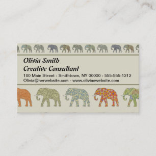 Tarjeta De Visita Elefante Patrón de Animal Colorido Contemporáneo