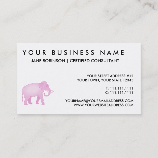 Tarjeta De Visita Elefante rosado (Reverso)