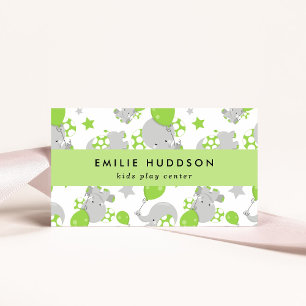 Tarjeta De Visita Elefantes Cutes, Centro de Juegos Infantiles, Cent