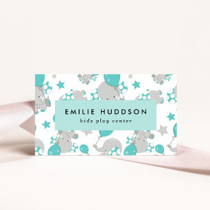 Tarjeta De Visita Elefantes Cutes, Centro de Juegos Infantiles, Cent
