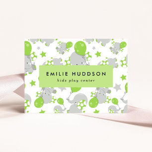 Tarjeta De Visita Elefantes Cutes, Centro de Juegos Infantiles, Cent