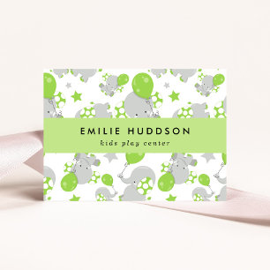 Tarjeta De Visita Elefantes Cutes, Centro de Juegos Infantiles, Cent