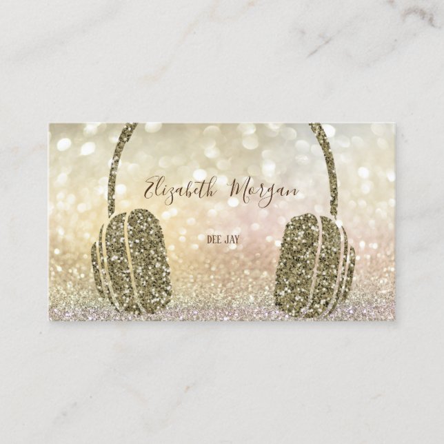 Tarjeta De Visita Elegan Purpurina auriculares DJ Bokeh (Anverso)