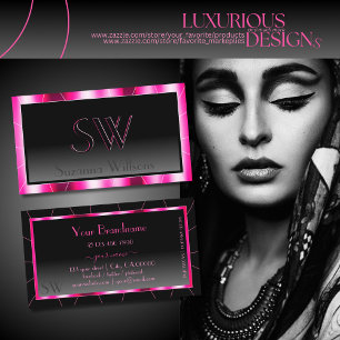 Tarjeta De Visita Elegancia Brillante Ombre Negro Rosa con Monograma