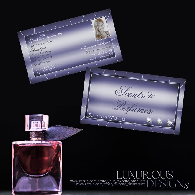 Tarjeta De Visita Elegancia de estilo azul con diamantes falsos y fo (Subido por el creador)