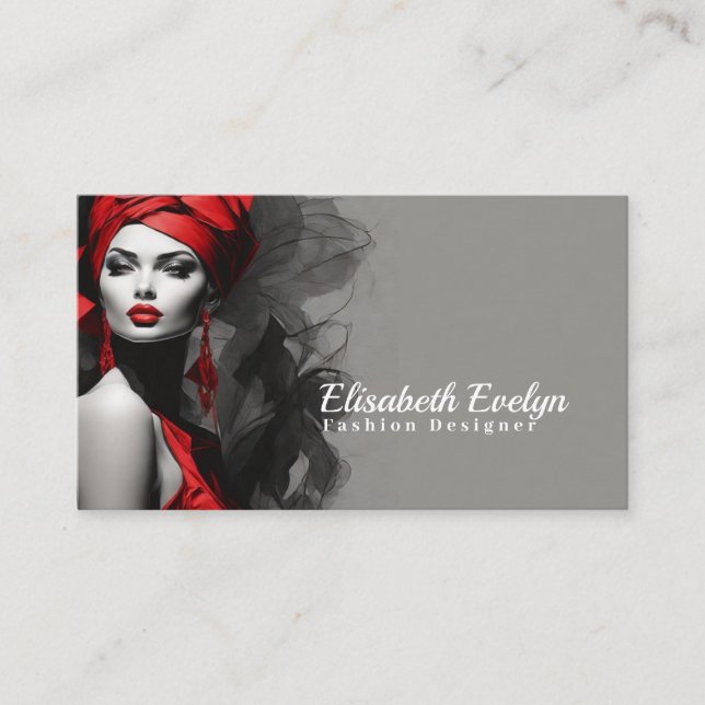 Tarjeta De Visita Elegancia fascinante: mujer en rojo con negro auda (Anverso)
